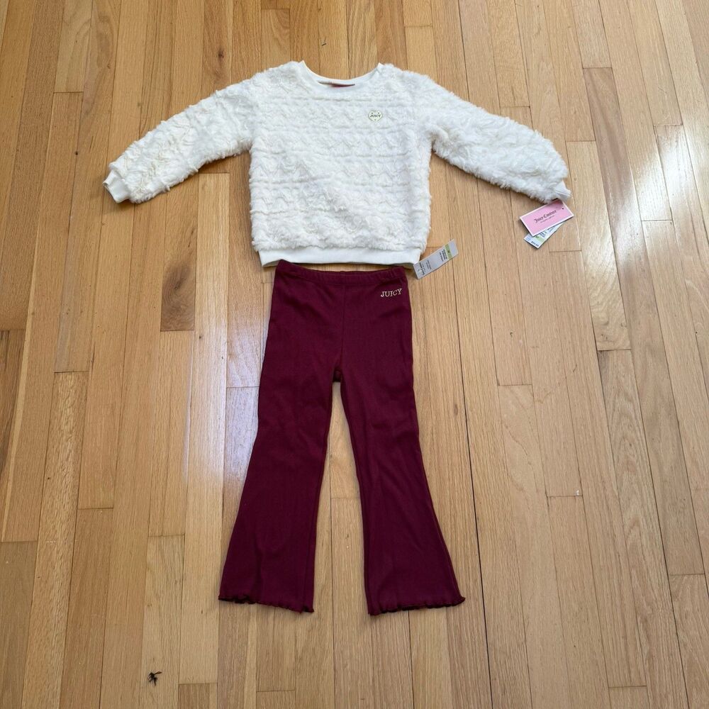 Juicy Couture Girls 2 Piece Faux Fur Sweater Legging Set Size 4T Hearts Logo NWT